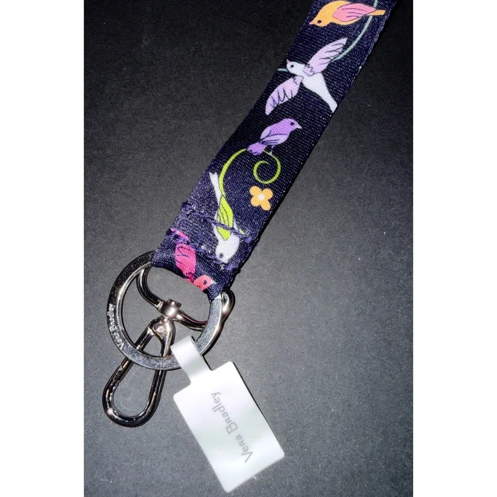 Vera Bradley Wide Lanyard Women French Ditsy Navy Blue NEW Bird Floral Print